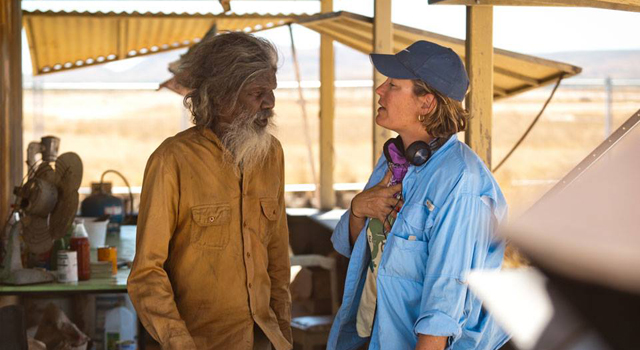 Catriona with David Gulpilil on  the set of Satellite Boy.