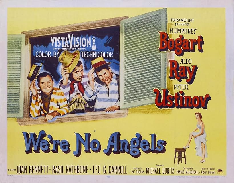 Humphrey Bogart, Joan Bennett, Peter Ustinov, and Aldo Ray in We're No Angels (1955)