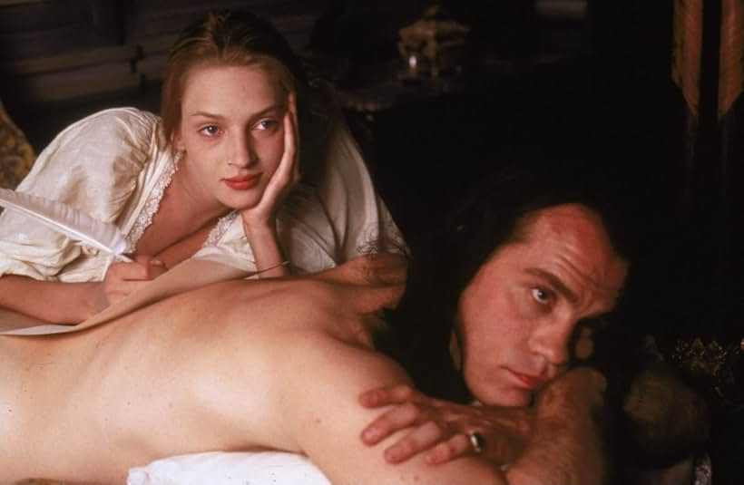 Uma Thurman and John Malkovich in Dangerous Liaisons (1988)