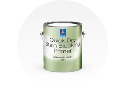 A can of Sherwin-Williams Quick Dry Stain Blocking Primer.