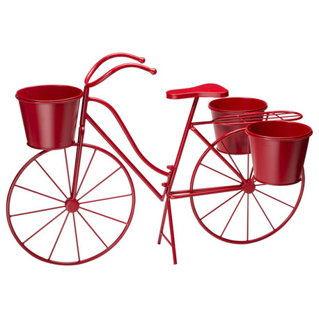 28.75"L Oversized Metal Red Bicycle Plant Stand