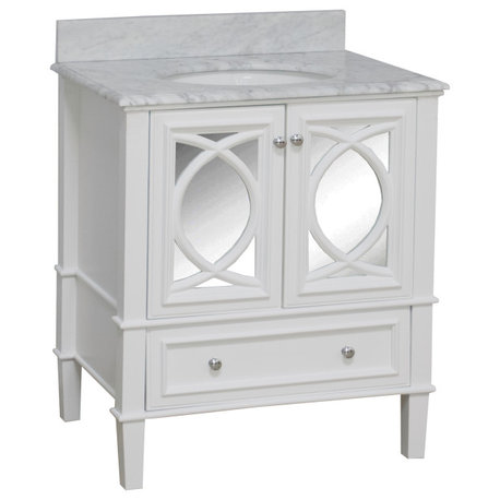 Olivia 30" Bathroom Vanity, White, Carrara Marble