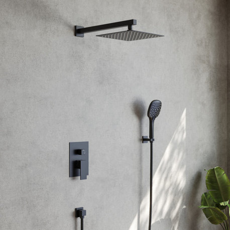 Pressure Balanced Shower System with 3-Setting Hand Shower, Matte Black, 10"