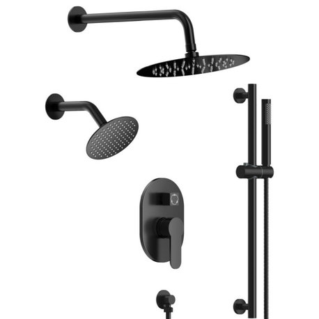 Dual Heads Shower System with Handshower 26" Adjustable Slidebar , Matte Black, 10" X 6"