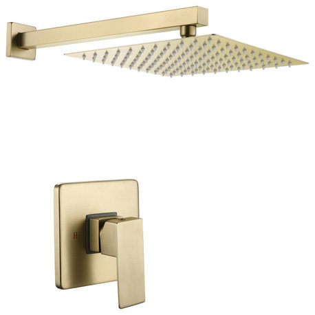 Wall Mount Complete Shower System With Rough-in Valve, Gold