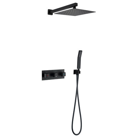 Wall Mounted Rain Shower System with Hand Shower, Matte Black