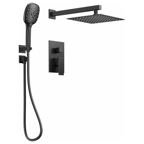 Pressure Balance 10" Rainfall Shower System with 3-Functions Hand Shower, Matte Black