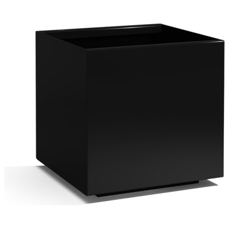 Powder Coated Aluminum Planter, Cube, Black, 16"lx16"wx16"h, With Drainage Holes