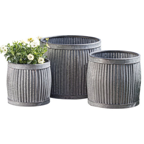 Belly Bucket Planters, Set of 3, Galvanized Metal , 17 - 12" Diameter