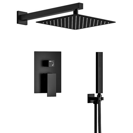 2-Functions 10" Shower System With Pressure Balancing Anti-Scald Valve, Matte Black