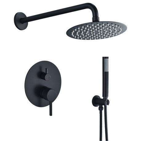 Complete Shower System With Rough-In Valve, 8" Rainfall Shower Head, Matte Black, Round