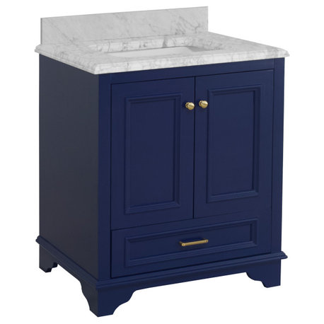 Nantucket 30" Bathroom Vanity, Royal Blue, Carrara Marble