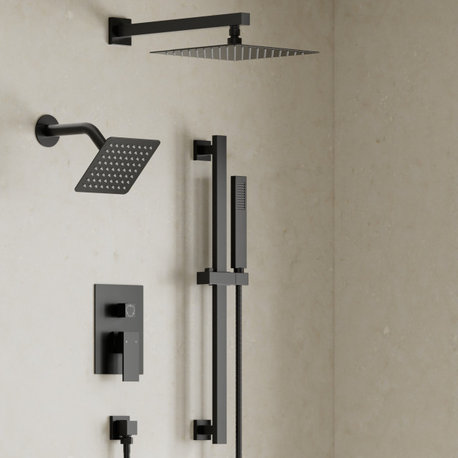 Dual Heads 10" Rianfall Shower System with Slide Bar Hand Shower, Matte Black