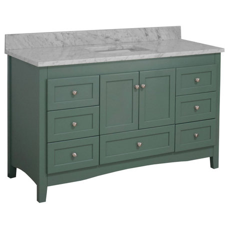 Abbey 60" Bath Vanity, Base: Sage Green, Top: Carrara Marble, Single Vanity