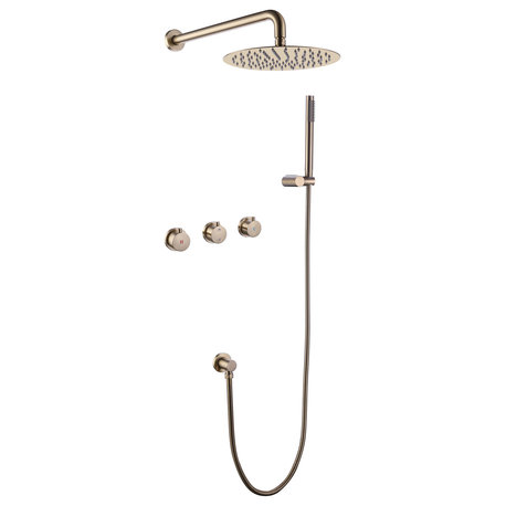 Wall Mounted Rain Shower System with Hand Shower-Includes Rough-In Valve, Brushed Gold