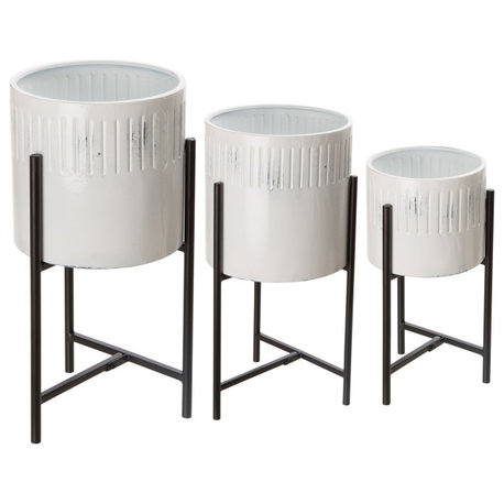 3-Piece Washed White Metal Plant Stand Set