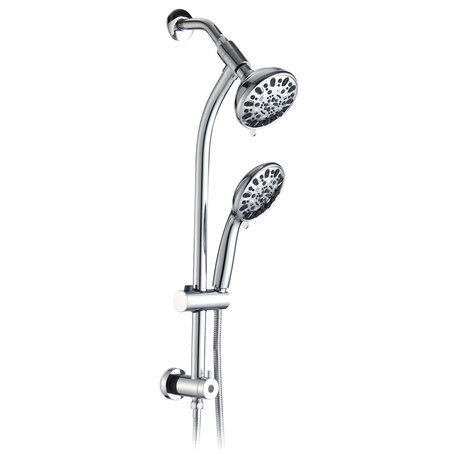 7 Spray Patterns Dual Shower Head with Slide Bar, Polished Chrome