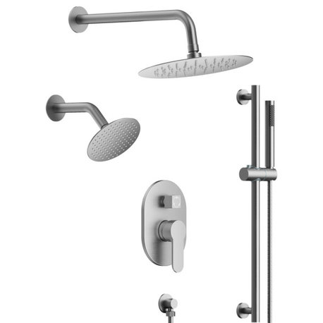 Dual Heads Shower System with Handshower 26" Adjustable Slidebar , Brushed Nickel, 10" X 6"