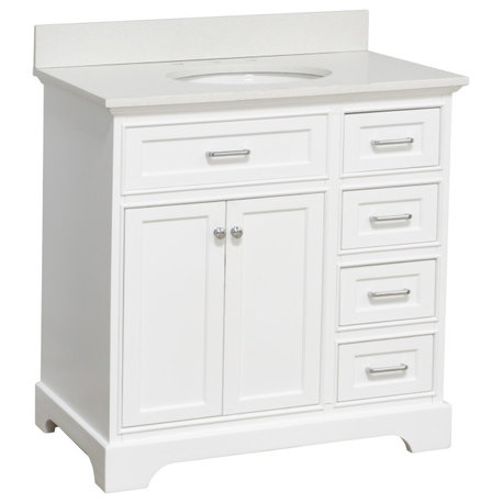 Aria 36" Bathroom Vanity, White, Quartz