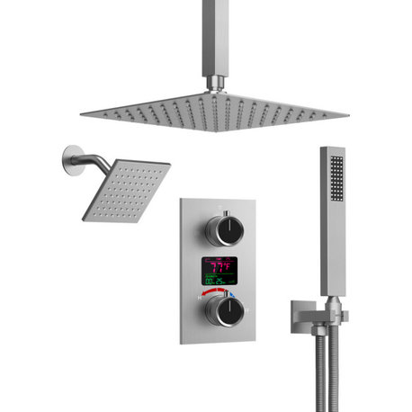 Dual Heads 12" Digital Display Shower System, Brushed Nickel