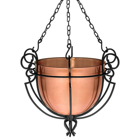 Hanging Patio Garden Flower Planter Basket, Copper Finish