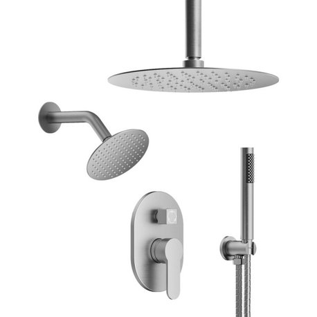 Dual Heads 10" & 6" Rainfall Shower Facuet With Handheld Shower, Brushed Nickel