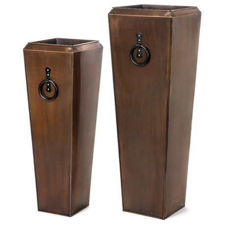 Tall Planter, Antique Copper, Indoor, Outdoor Garden, 2-Piece Set