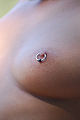 Horizontal nipple piercing (female, with ring)