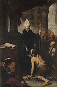 Thomas of Villanova giving alms to the poors label QS:Les,"Santo Tomás de Villanueva dando limosna" label QS:Lpl,"Św. Tomasz z Vilanueva dający jałmużnę" label QS:Len,"Thomas of Villanova giving alms to the poors" , circa 1668 date QS:P,+1668-00-00T00:00:00Z/9,P1480,Q5727902 , Sevilla, Museo de Bellas Artes