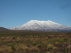 Blick auf Mount Ruapehu von der Ortschaft "National Park" aus gesehen