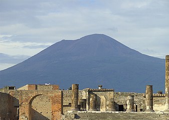 Ruins of Pompeii with Mount Vesuvius in the background