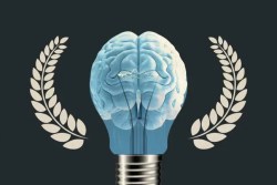 Illustration of a digital brain surrounded by film festival awards laurels