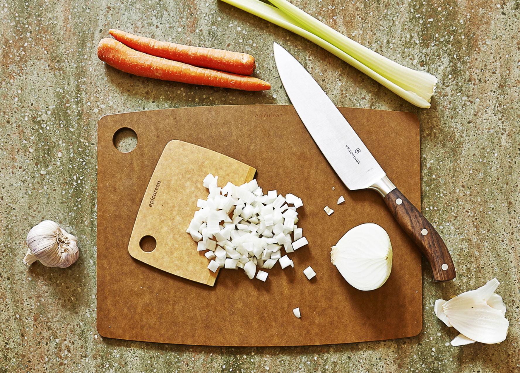 A cutting board with vegetables on it