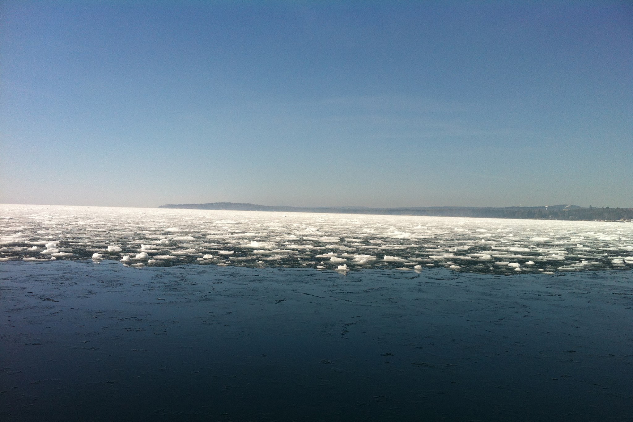 Sheets of ice on lake.