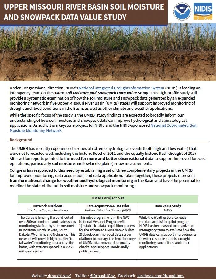 The Data Value Study fact sheet provides background information and outlines the approach to this NIDIS-led study.