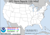 Today's storm reports received in the past 3 hours