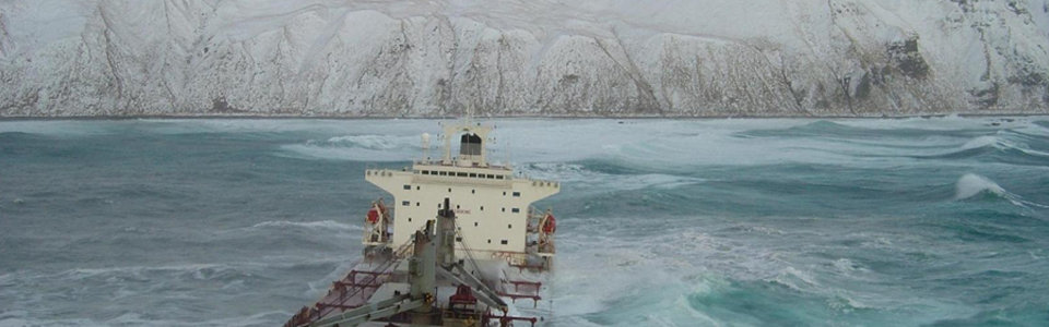 Bulk carrier near Unalaska island, a Southern island in Alaska. Source