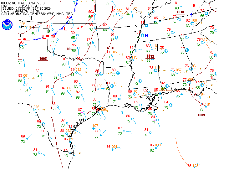 Current weather map for the U.S. Southern Plains